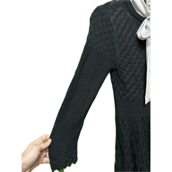 ALICE + OLIVIA Gin Pointelle Lace Wool Blend Mini Black Dress Size medium - Picture 8 of 16